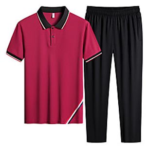 Men's 2 Piece Tracksuit Jogging Suit Athleisure 2pcs Short Sleeve Spandex Breathable Sweat Out Jogging Sportswear Solid Colored Normal White Black Burgundy Blue Activewear Micro-elastic Lightinthebox