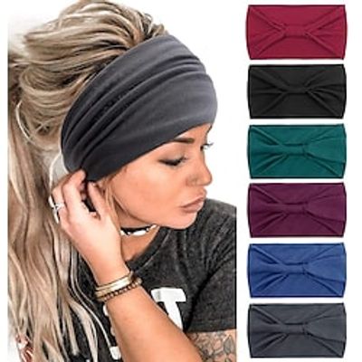 6 Pcs Wide Headbands for Women Boho Bandeau Head Bands Workout Head Wraps Stretch No Slip Hair Wraps Solid Jersey Cotton Headband Lightinthebox