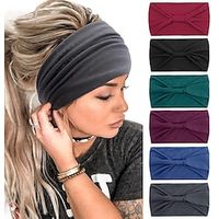 6 Pcs Wide Headbands for Women Boho Bandeau Head Bands Workout Head Wraps Stretch No Slip Hair Wraps Solid Jersey Cotton Headband Lightinthebox - thumbnail