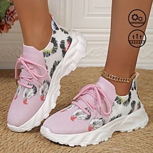 Women's Eagle Feather Graphic Print Contrast Color Comfortable and Lightweight Lace Up Flyknit Sneakers Lightinthebox