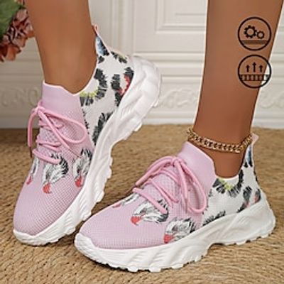 Women's Eagle Feather Graphic Print Contrast Color Comfortable and Lightweight Lace Up Flyknit Sneakers Lightinthebox