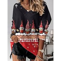 Women's Pullover Sweater Jumper Christmas Sweaters V Neck Ribbed Knit Polyester Knitted Print Fall Winter Regular Outdoor Christmas Going out Daily Stylish Casual Long Sleeve Santa Claus Wine Purple Lightinthebox - thumbnail
