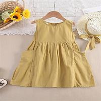 Kids Girls' Dress Solid Color Sleeveless Party Outdoor Casual Fashion Daily Casual Polyester Summer Spring Fall 2-13 Years Lemon Yellow Peacock orchid Lightinthebox