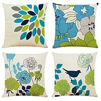 Floral Bird Double Side Cushion Cover 4PC Soft Decorative Square Throw Pillow Cover Cushion Case Pillowcase for Bedroom Livingroom Superior Quality Machine Washable Indoor Cushion for Sofa Couch Bed Chair miniinthebox - thumbnail