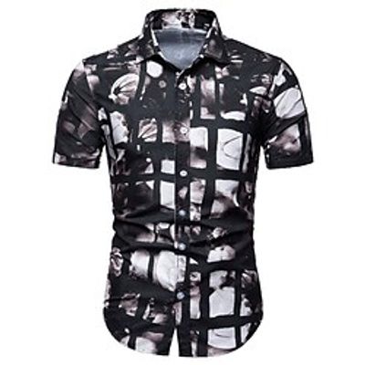 Men's Shirt 3D Print Graphic Patterned Turndown Street Daily 3D Button-Down Short Sleeve Tops Casual Fashion Comfortable Black Lightinthebox