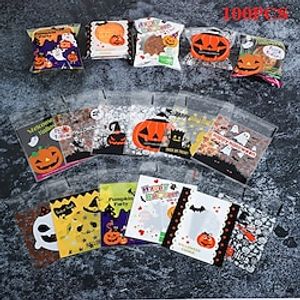 100 Pcs Halloween Candy Bags Cute Gift Bag Trick or Treat Kids Gift Pumpkin Bat Candy Boxes Halloween Party Decoration Supplies Lightinthebox