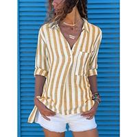 Women's Shirt Blouse Cotton Striped Daily Button Pocket Print Yellow Long Sleeve Casual V Neck Spring Fall Lightinthebox