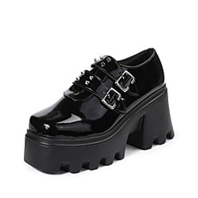 Women's Slip-Ons Wedge Heel Round Toe Gothic Punk PU Leather Rivet Solid Colored Black Lightinthebox