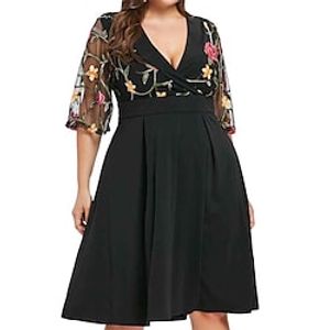 Women's Plus Size Party Dress Floral V Neck Half Sleeve Spring Fall Vintage Work Casual Prom Dress Knee Length Dress Causal Daily Dress  Homecoming Dress Lightinthebox