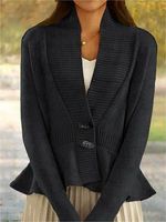 Women's Retro Knitted Cardigan V-neck Ruffled Hem Sweater Jacket