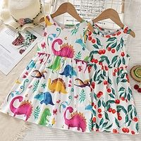 Kids Girls' Dress Fruit Dinosaur Casual Dress Above Knee Dress Outdoor Crew Neck Sleeveless Active Dress 3-7 Years Summer White color Lightinthebox - thumbnail