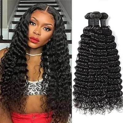 Deep Wave Bundles Human Hair 3 Bundles 16 18 20 Inch 10A Brazilian 100% Unprocessed Virgin Human Hair Wet and Wavy Bundles Deep Curly Weave Human Hair Extensions Natural Black Lightinthebox