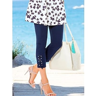 Women's Fashion Leggings Leg Drawstring Calf-Length Pants Casual Weekend Micro-elastic Plain Tummy Control Butt Lift Mid Waist Navy Blue S M L XL XXL Lightinthebox