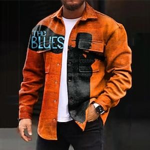Letter Portrait Vintage Abstract Men's Shirt Shirt Jacket Shacket Outdoor Street Casual Daily Fall  Winter Turndown Long Sleeve Orange S M L Shirt Lightinthebox
