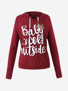 Christmas Snow Letter Printed Hoodie Casual Women Long Sleeve Hoodies