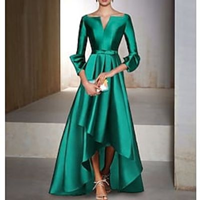 A-Line Evening Gown Elegant Dress Formal Floor Length 34 Length Sleeve V Neck Satin with Bow(s) 2023 Lightinthebox