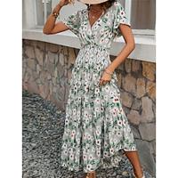 Women's Casual Dress Swing Dress Floral Print V Neck Long Dress Maxi Dress Streetwear Maxi Street Holiday Short Sleeve Summer Lightinthebox