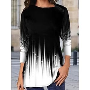 Women's Shirt Black Color Block Button Print Long Sleeve Casual Weekend Streetwear Round Neck Regular S Lightinthebox