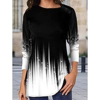 Women's Shirt Black Color Block Button Print Long Sleeve Casual Weekend Streetwear Round Neck Regular S Lightinthebox - thumbnail