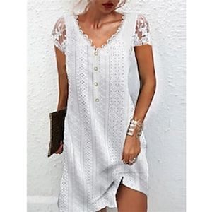 Women's Casual Dress Lace Dress Summer Dress Plain Lace Button V Neck Lace Sleeve Mini Dress Fashion Modern Outdoor Daily Short Sleeve Regular Fit White Summer Spring S M L XL XXL Lightinthebox