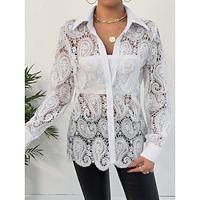 Shirt Lace Shirt Blouse Eyelet top Women's White Paisley Lace Street Daily Fashion Shirt Collar Regular Fit S Lightinthebox