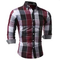 Checked Button Down Long Sleeves Slim Fit Dress Shirt