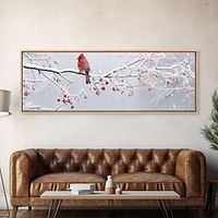 Magpie in Snow Storm Winter Decor Christmas Handpainted Beautiful Animal Canvas Art Handmade Winter Landscape Painting Rolled Canvas (No Frame) miniinthebox - thumbnail