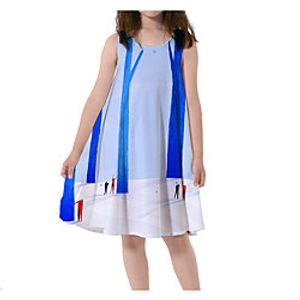 Kids Little Girls' Dress Graphic Tank Dress Print Blue Knee-length Sleeveless 3D Print Dresses Spring  Summer Loose 4-13 Years miniinthebox