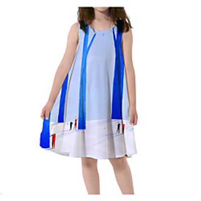 Kids Little Girls' Dress Graphic Tank Dress Print Blue Knee-length Sleeveless 3D Print Dresses Spring  Summer Loose 4-13 Years miniinthebox
