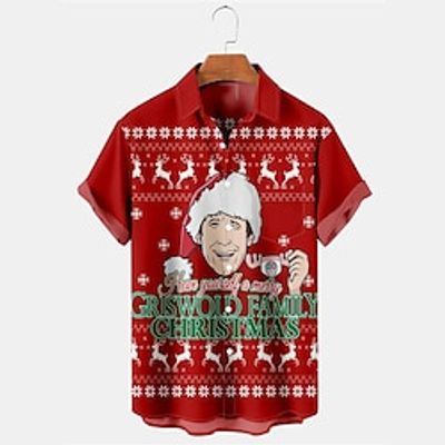 Elk Portrait Casual Men's Shirt Outdoor Street Casual Daily Fall Turndown Short Sleeve Burgundy S M L Shirt Lightinthebox