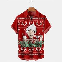 Elk Portrait Casual Men's Shirt Outdoor Street Casual Daily Fall Turndown Short Sleeve Burgundy S M L Shirt Lightinthebox - thumbnail