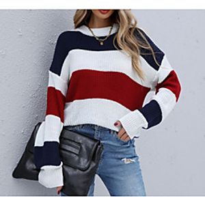 Women's Pullover Sweater Stripe Striped Color Block Stylish Long Sleeve Sweater Cardigans Crew Neck Fall Spring Royal Blue Lightinthebox