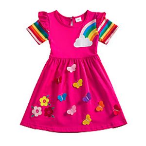 Kids Little Girls' Dress Butterfly Sun Flower Rainbow Floral Flower School Birthday Party Embroidered Ruched Bow Blue Purple Fuchsia Knee-length Short Sleeve Regular Flower Sweet Dresses Children's miniinthebox
