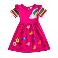 Kids Little Girls' Dress Butterfly Sun Flower Rainbow Floral Flower School Birthday Party Embroidered Ruched Bow Blue Purple Fuchsia Knee-length Short Sleeve Regular Flower Sweet Dresses Children's miniinthebox - thumbnail