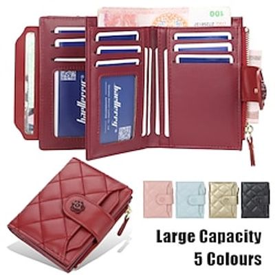Women's Wallet Credit Card Holder Wallet PU Leather Outdoor Shopping Daily Buttons Zipper Large Capacity Waterproof Lightweight Solid Color Quilted Light Blue Black Pink Lightinthebox