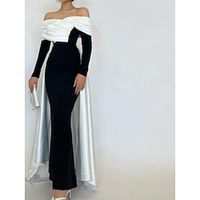 Mermaid  Trumpet Evening Gown Elegant Dress Black Dress Formal Ankle Length Long Sleeve Off Shoulder Stretch Fabric with Pleats Ruched 2023 Lightinthebox - thumbnail