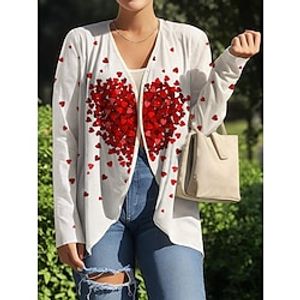 Women's Trench Coat Causal Print Heart Simple Outerwear Summer Red S Lightinthebox
