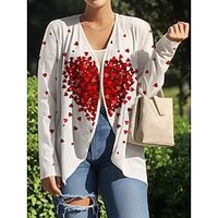 Women's Trench Coat Causal Print Heart Simple Outerwear Summer Red S Lightinthebox - thumbnail