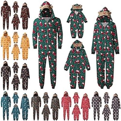 Family Christmas Pajamas Mommy and Me Romper Animal Home Print Black Yellow Red Long Sleeve Mommy And Me Outfits Active Matching Outfits miniinthebox