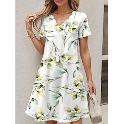 Women's Green Dress Floral Print Loose Asymmetrical Midi Dress Vintage Short Sleeve Summer Spring Lightinthebox