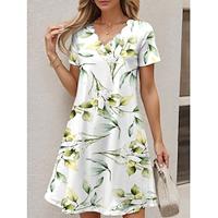 Women's Green Dress Floral Print Loose Asymmetrical Midi Dress Vintage Short Sleeve Summer Spring Lightinthebox