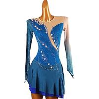 Figure Skating Dress Women's Girls' Ice Skating Dress Blue Patchwork Mesh High Elasticity Training Competition Skating Wear Classic Crystal / Rhinestone Long Sleeve Ice Skating Figure Skating Lightinthebox