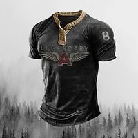 Graphic Wings Letter Fashion Designer Basic Men's 3D Print Henley Shirt Short Sleeve Shirt T shirt Tee Tee Top Street Casual Vacation T shirt Navy Blue Brown Army Green Short Sleeve Henley Shirt Lightinthebox