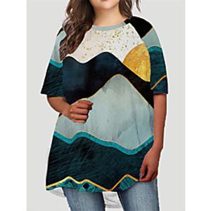 Women's Plus Size Dress T Shirt Dress Tee Dress Short Mini Dress Half Sleeve Graphic Scenery Print Basic Fall Spring Summer White Green Navy Blue XL XXL 3XL 4XL 5XL Lightinthebox
