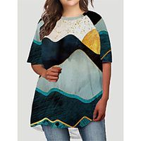 Women's Plus Size Dress T Shirt Dress Tee Dress Short Mini Dress Half Sleeve Graphic Scenery Print Basic Fall Spring Summer White Green Navy Blue XL XXL 3XL 4XL 5XL Lightinthebox - thumbnail