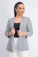 Womens Stripe Open-Front Blazer  Black/White - thumbnail