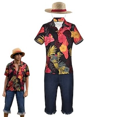 Inspired by One Piece Monkey D. Luffy Anime Cosplay Costumes Japanese Halloween Cosplay Suits Short Sleeve Shirt Pants Hat For Men's miniinthebox