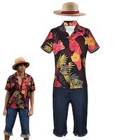 Inspired by One Piece Monkey D. Luffy Anime Cosplay Costumes Japanese Halloween Cosplay Suits Short Sleeve Shirt Pants Hat For Men's miniinthebox - thumbnail