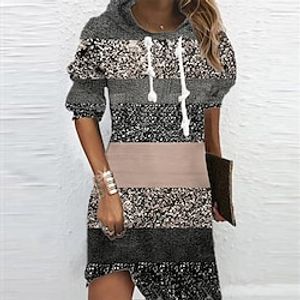 Women's Hoodie Dress Winter Dress Pink Long Sleeve Color Block Striped Print Winter Fall Hooded Vacation Casual Fall Dress 2022 S M L XL XXL 3XL Lightinthebox