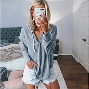 Women's Sweatshirt Pullover Streetwear Casual Black And White Black Pink Solid Color Stripes Casual V Neck Long Sleeve miniinthebox